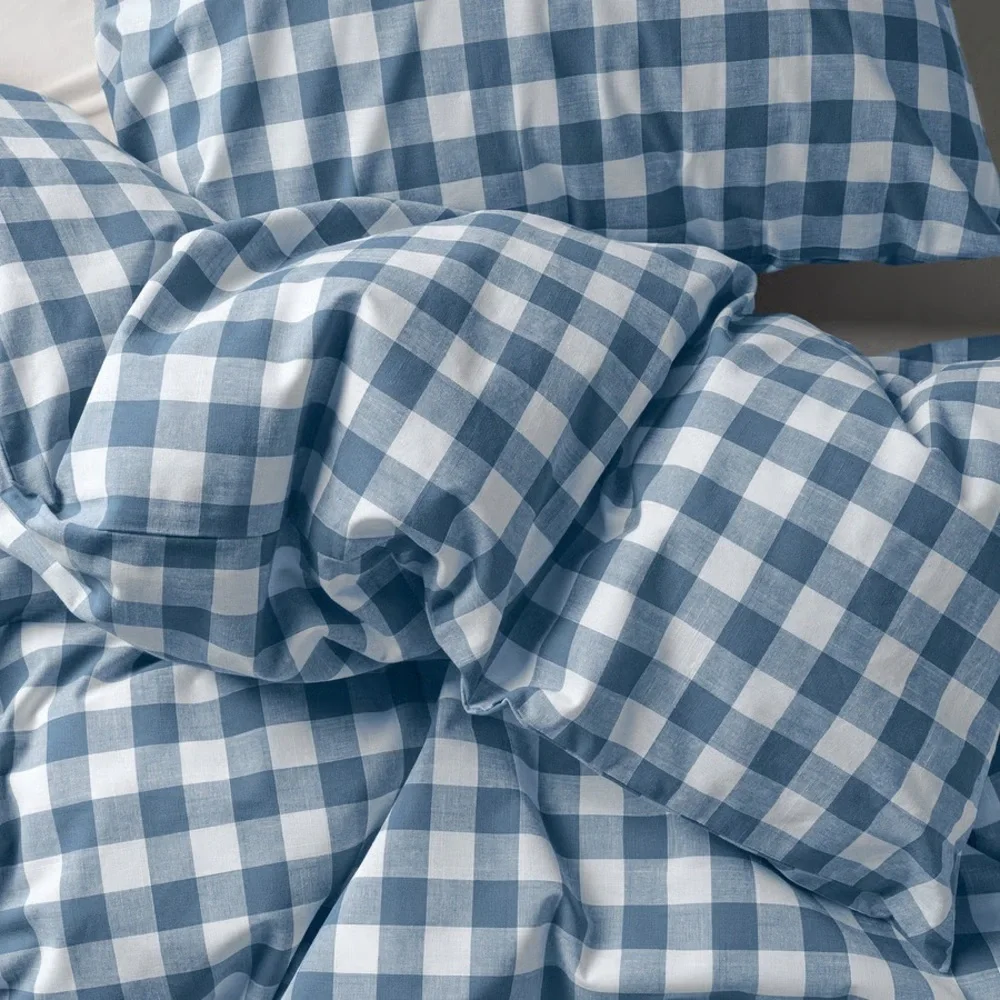 Blue Gingham Check Duvet Cover Twin Set